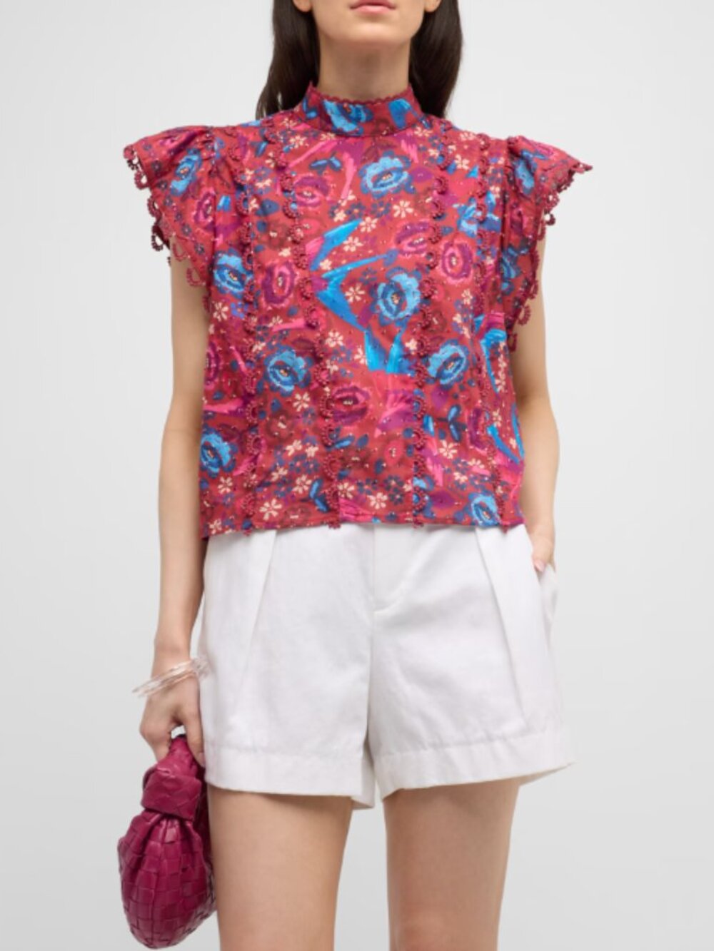 Farm Rio Floral Birds Blush Sleeveless Blouse Size Large